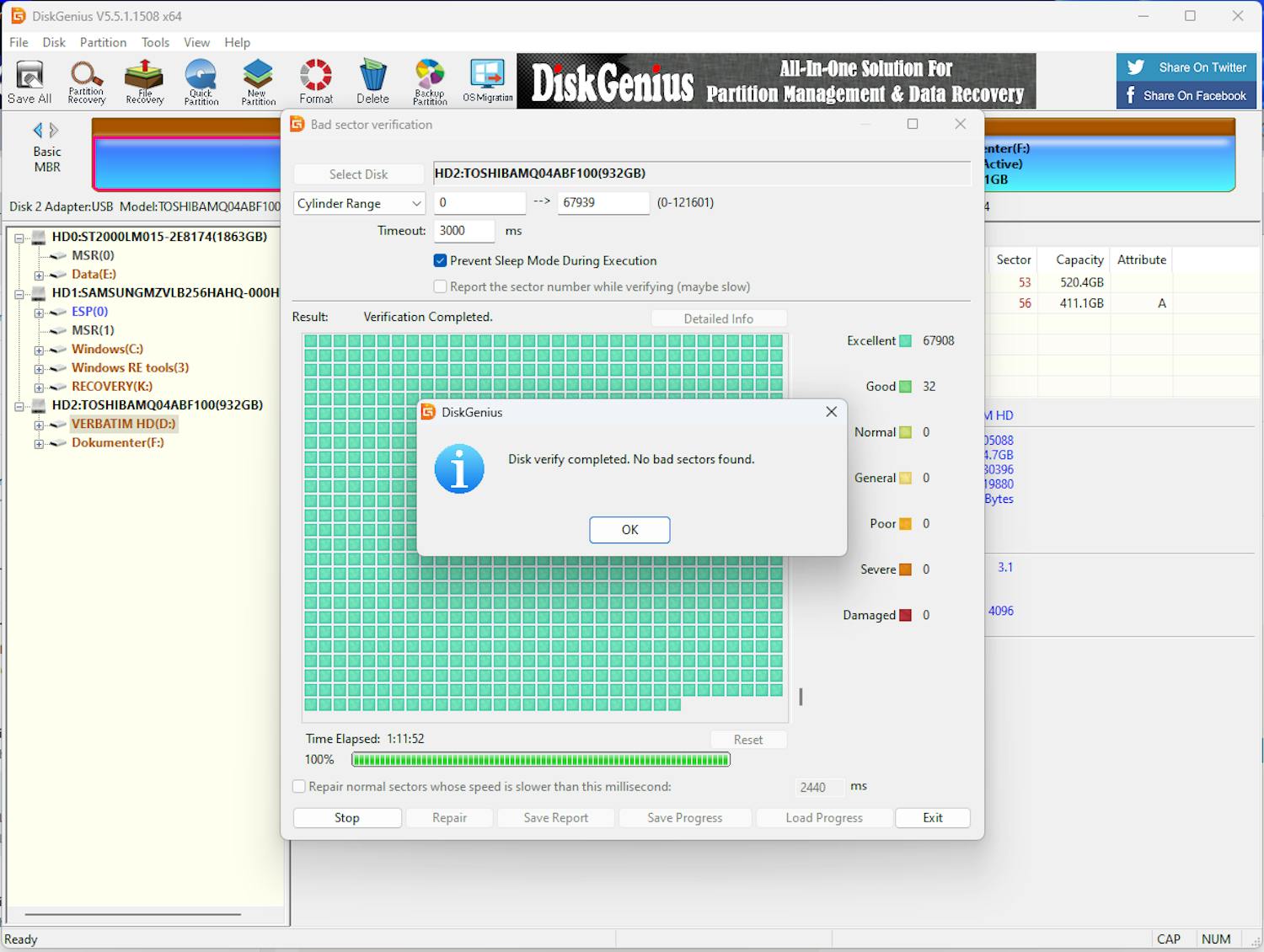 Steg 5: Så småningom kommer du att få resultatet. Om det inte finns några fel kan du helt enkelt klicka på OK. Om du får ett meddelande om fel klickar du på Repair för att försöka rätta till felen.